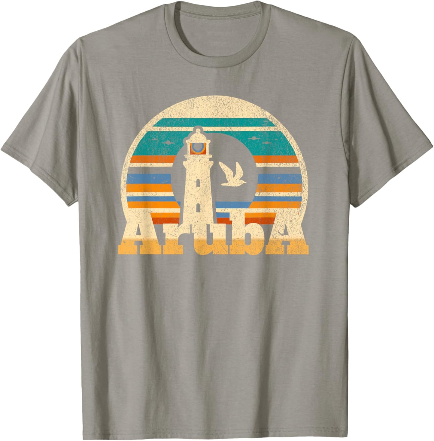 One Happy Island Aruba Shirt Retro Sunset Lighthouse Vintage T-Shirt - T-Shirt | Sand