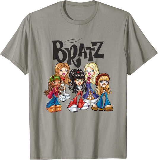 Bratz Dolls Vintage Style Group Shot Big Chest Poster T-Shirt - T-Shirt | Sand