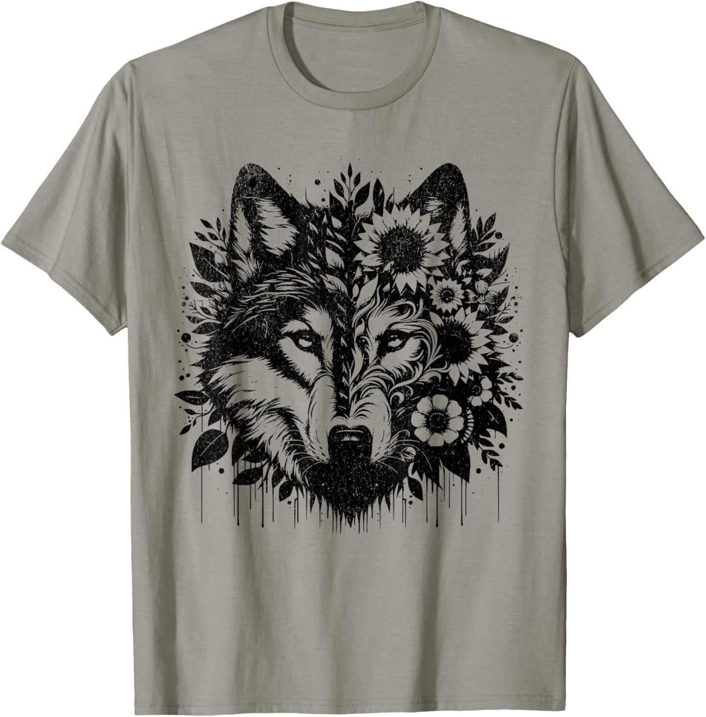 Sunflower Wolf Flowers Wolf Face for Wolves Lover women wolf T-Shirt - T-Shirt | Sand