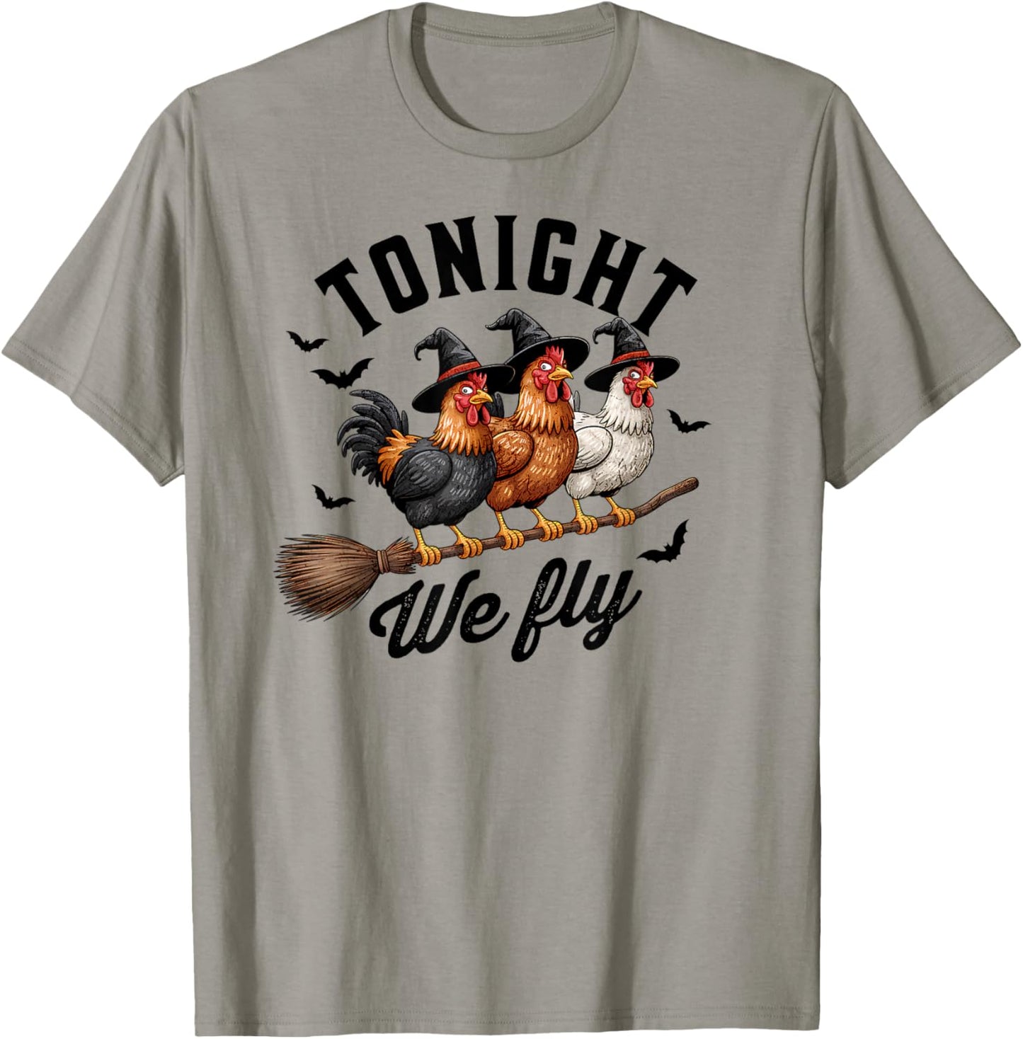 Tonight We Fly Halloween Funny Chicken on Broom Witch Spooky T-Shirt - T-Shirt | Sand
