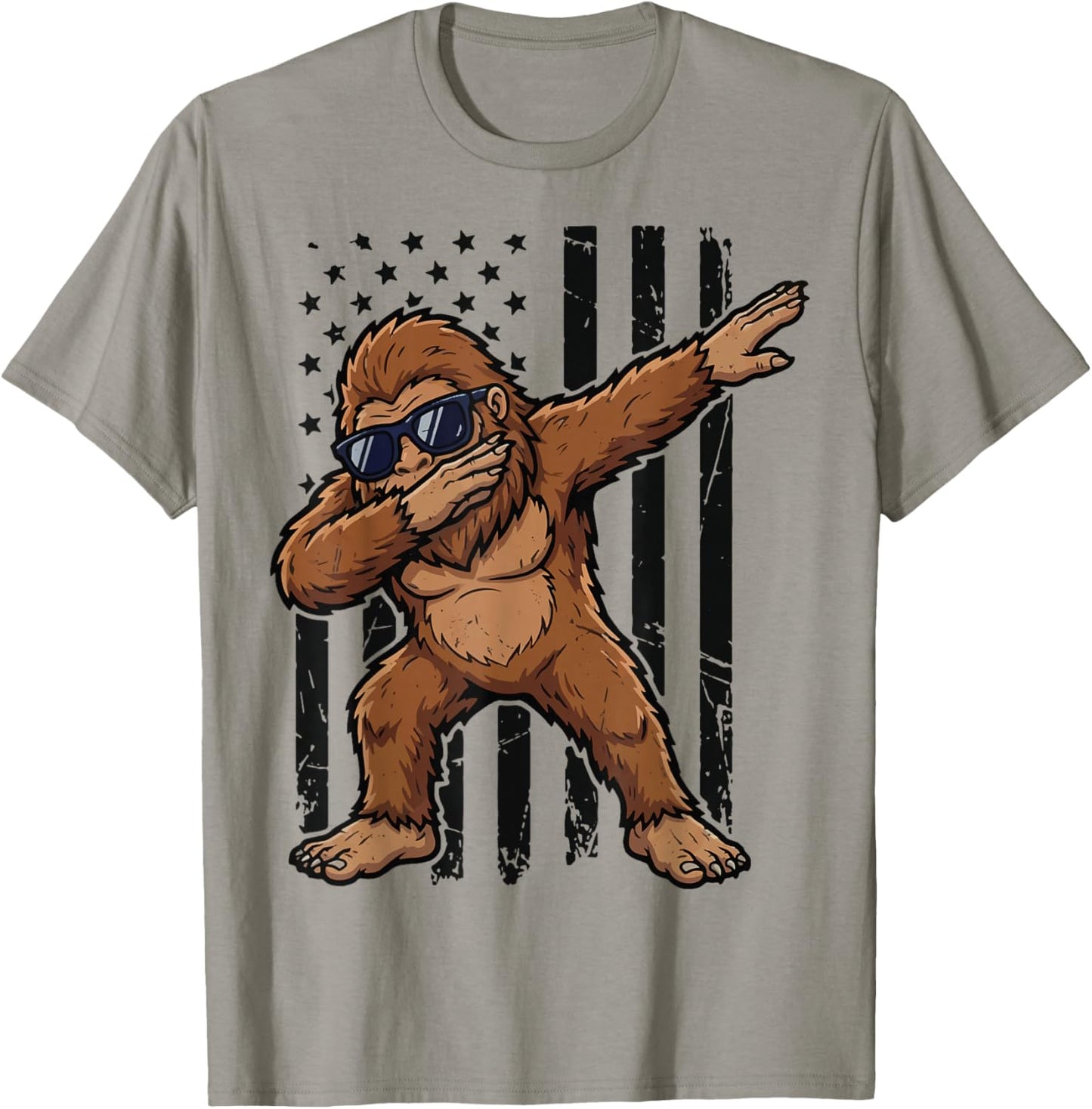 Bigfoot Dabbing USA Flag 4th of July T-Shirt - T-Shirt | Sand