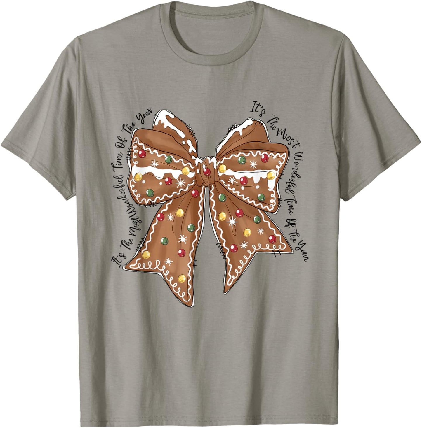 Funny Christmas Outfit Women Kids Christmas Gingerbread Coquette Bow Xmas T-Shirt - T-Shirt | Sand