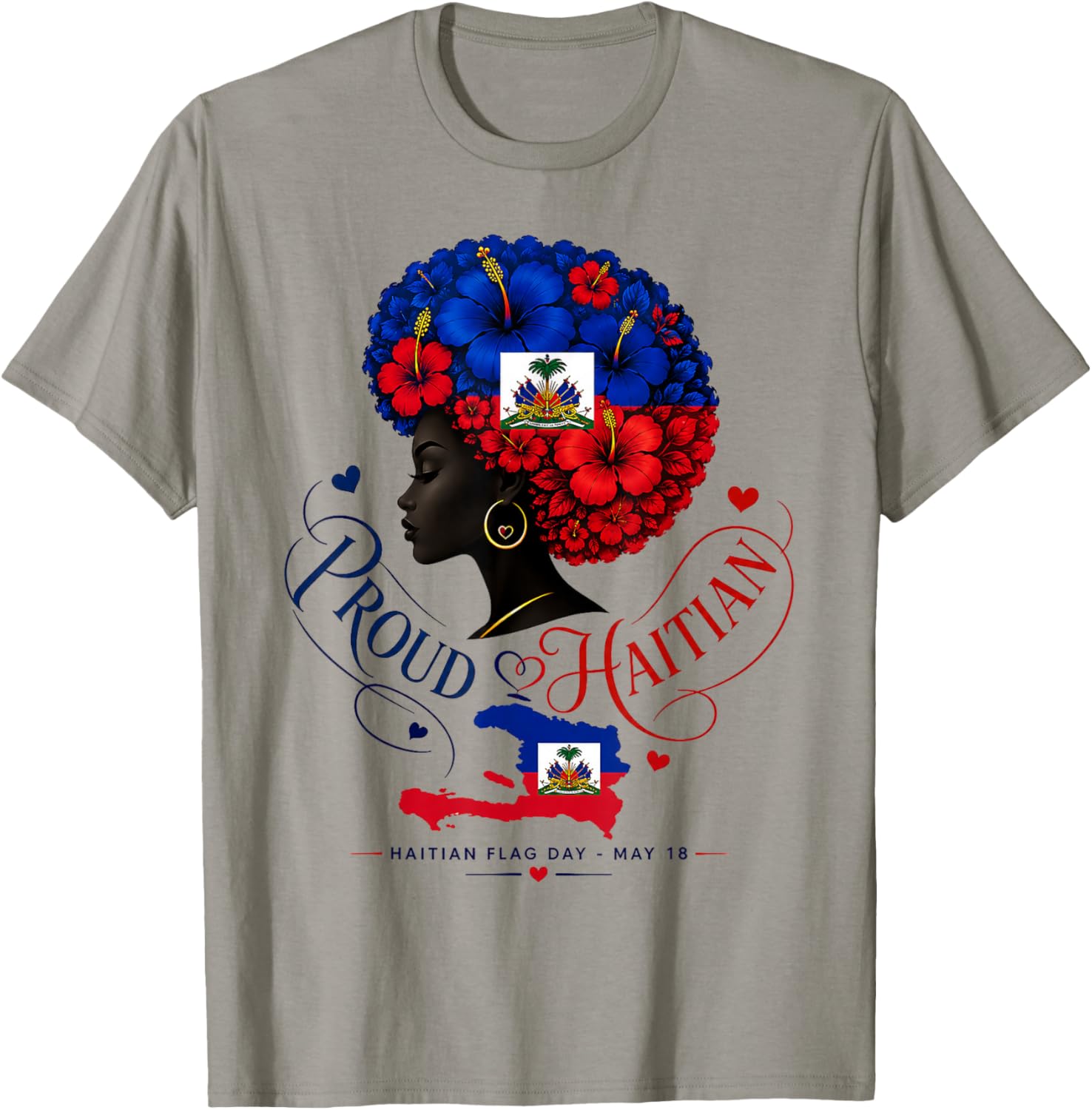 Happy Haitian Day Proud Haiti Flag Melanin for Black Girls T-Shirt - T-Shirt | Sand