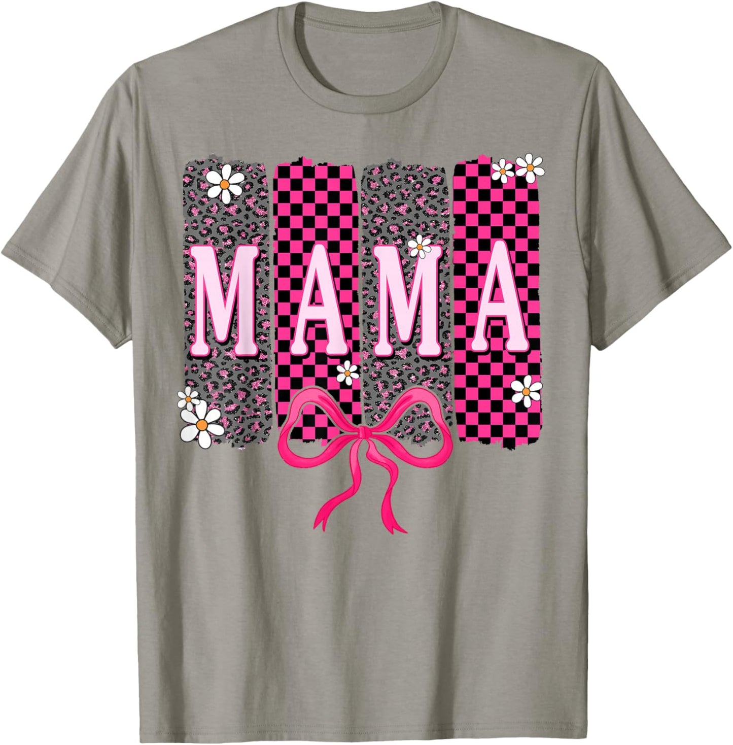 Checkered Mama Coquette Bow Mama Flower Mother's Day Leopard T-Shirt - T-Shirt | Sand