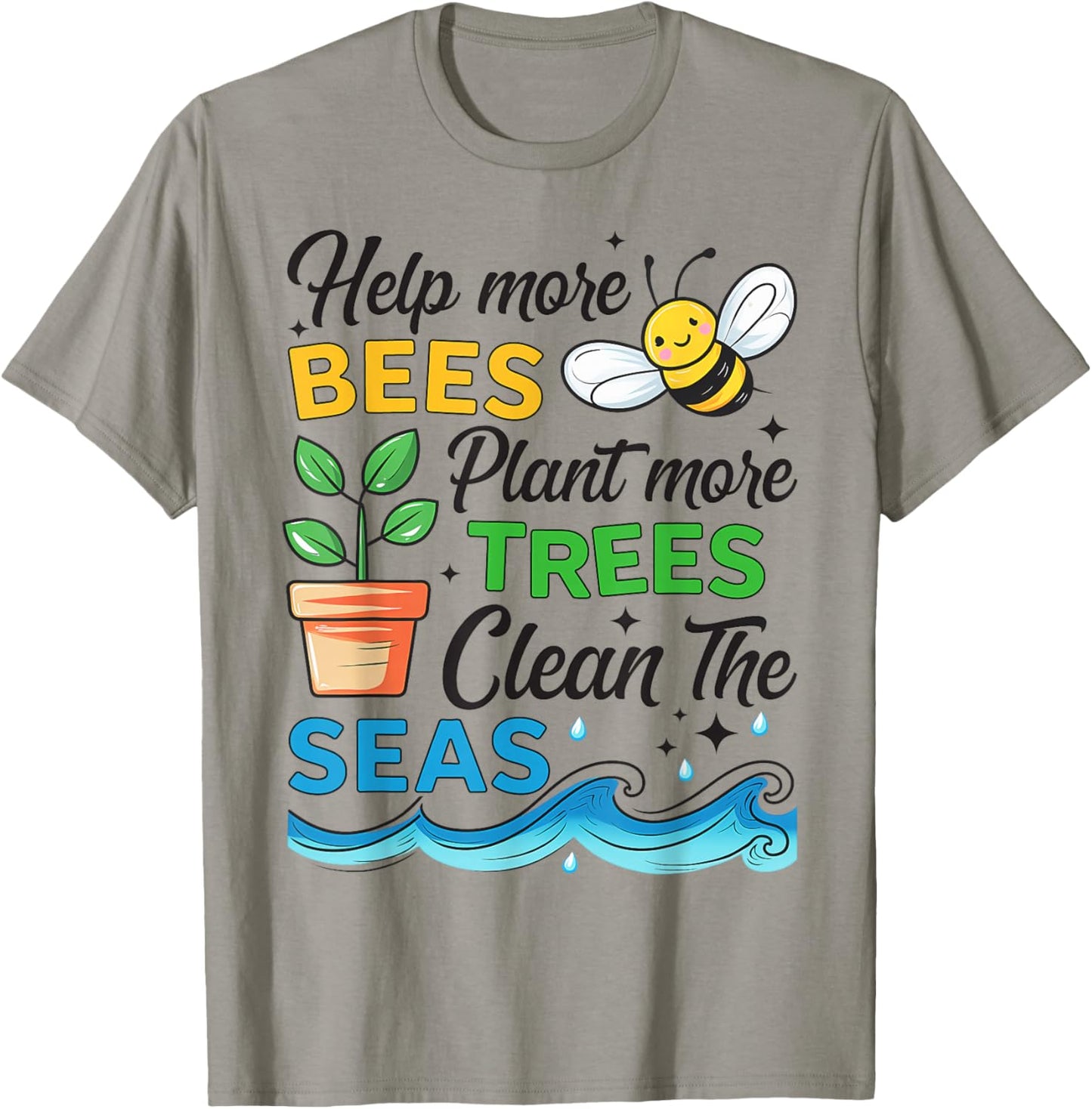 Earth Day 2025 Save Bees Plant Trees Clean Seas Boys Girls T-Shirt - T-Shirt | Sand