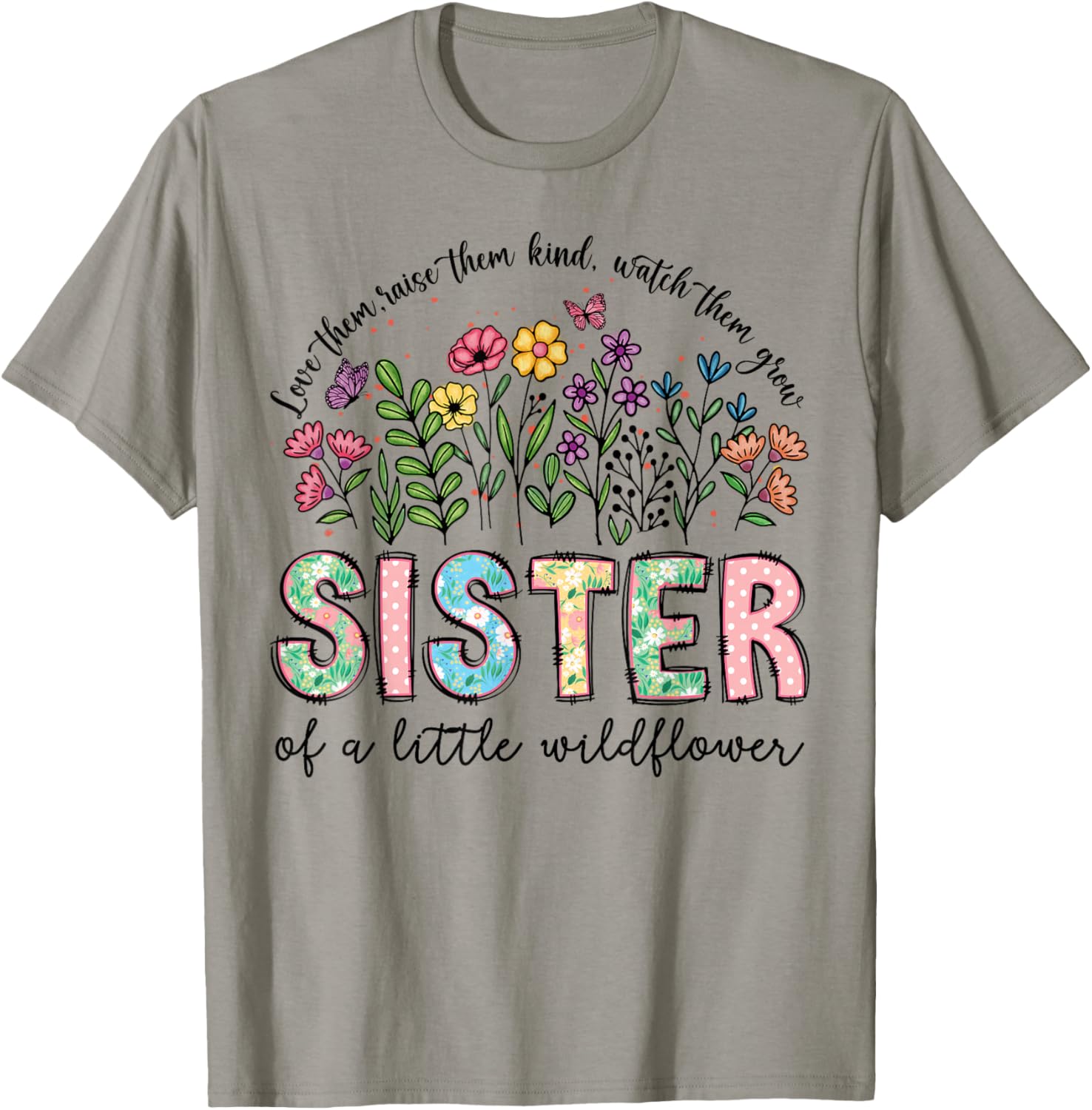 Sister of The Little Wildflower Birthday Girl Floral T-Shirt - T-Shirt | Sand