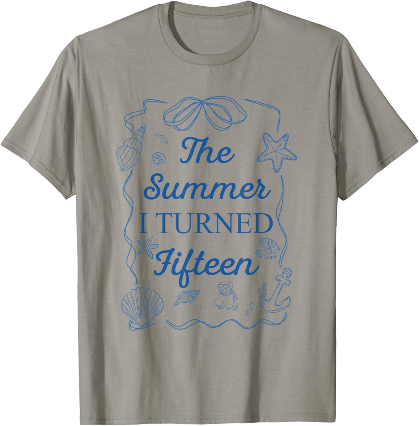 Summer I Turned Fifteen15th Birthday Seashell Coastal Bow T-Shirt - T-Shirt | Sand