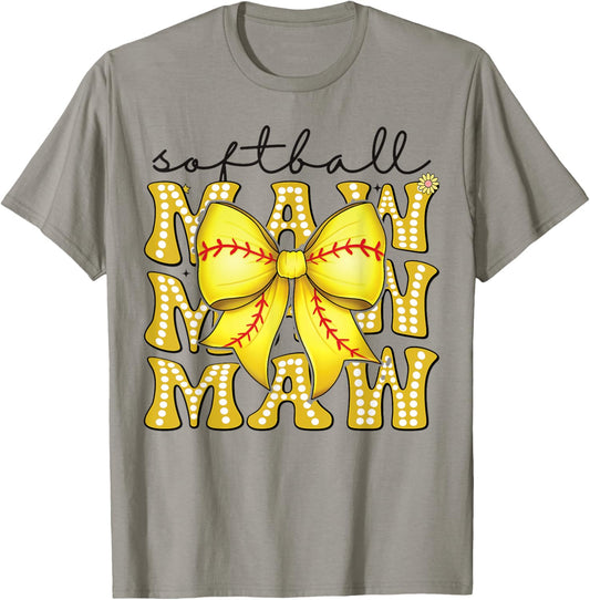 Softball Maw Retro Softball Coquette Bow Groovy T-Shirt - T-Shirt | Sand