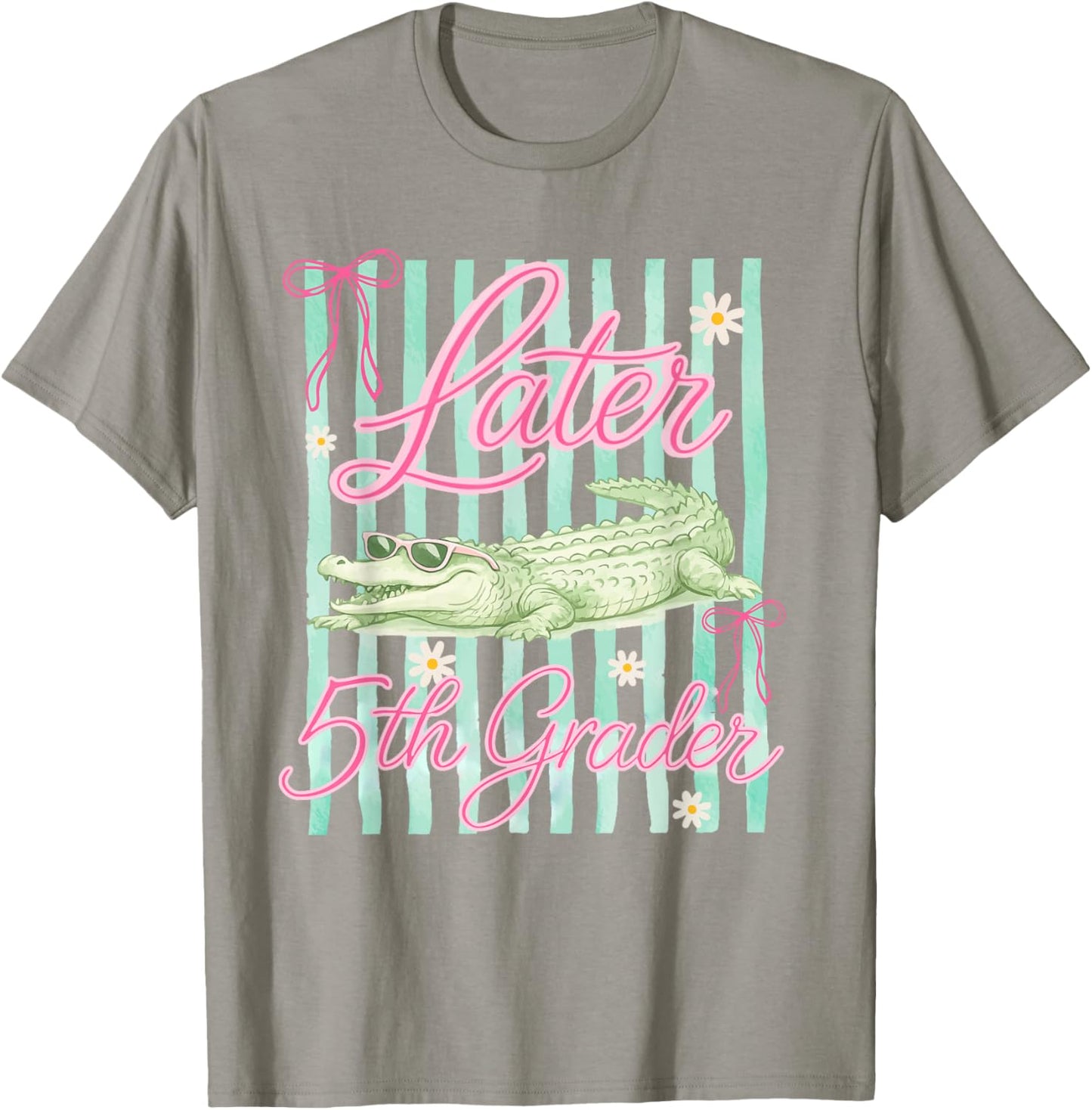 Striped Last Day of School Later 5th Grader Gator Alligator T-Shirt - T-Shirt | Sand