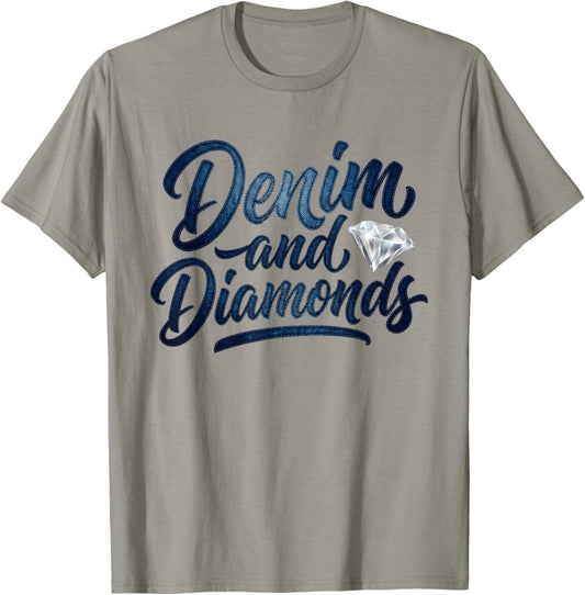 Denim and Diamonds Blue Denim Jeans Outfit Women Girls T-Shirt - T-Shirt | Sand