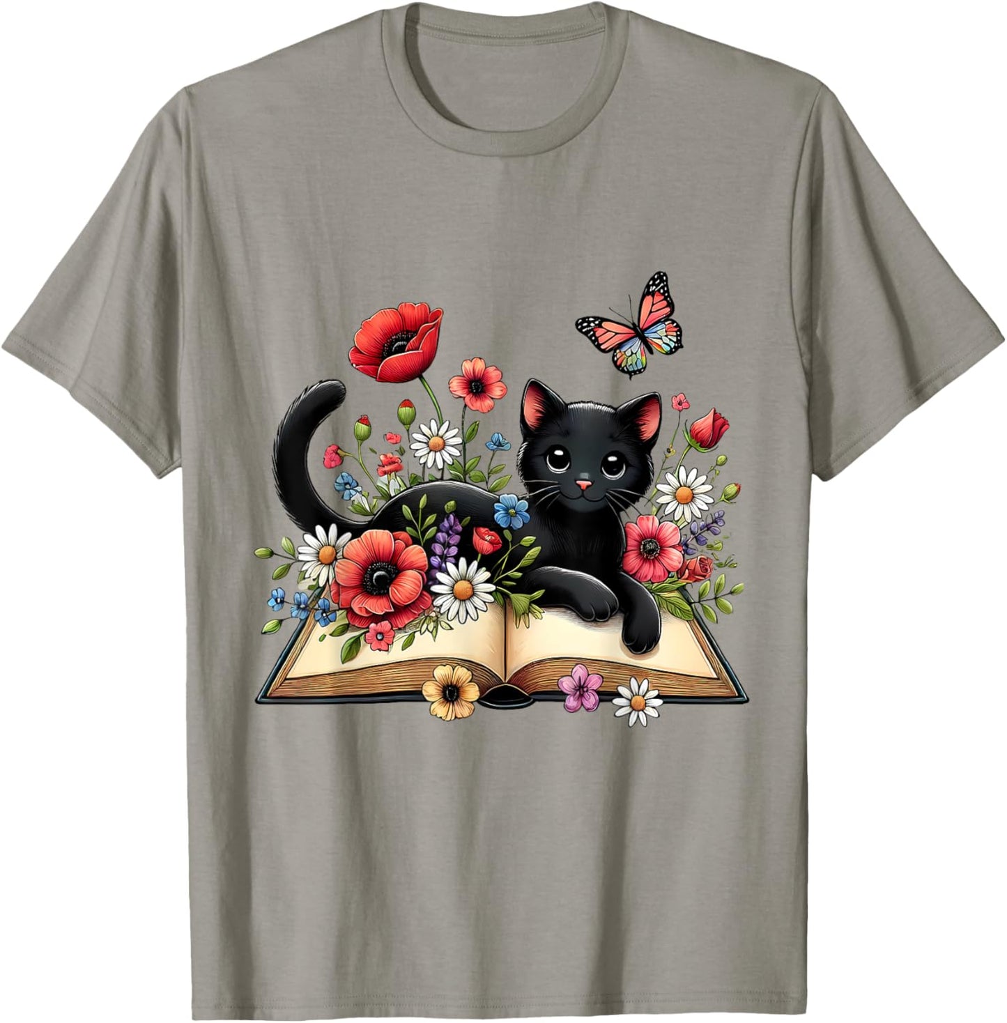 Cat Reading Book Cute Cat And Book Lover Girls Kid T-Shirt - T-Shirt | Sand