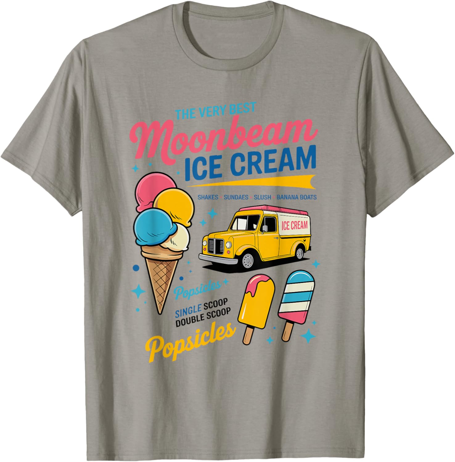 Vintage Moonbeam Ice Cream Truck Retro Double Scoop Popsicle T-Shirt - T-Shirt | Sand