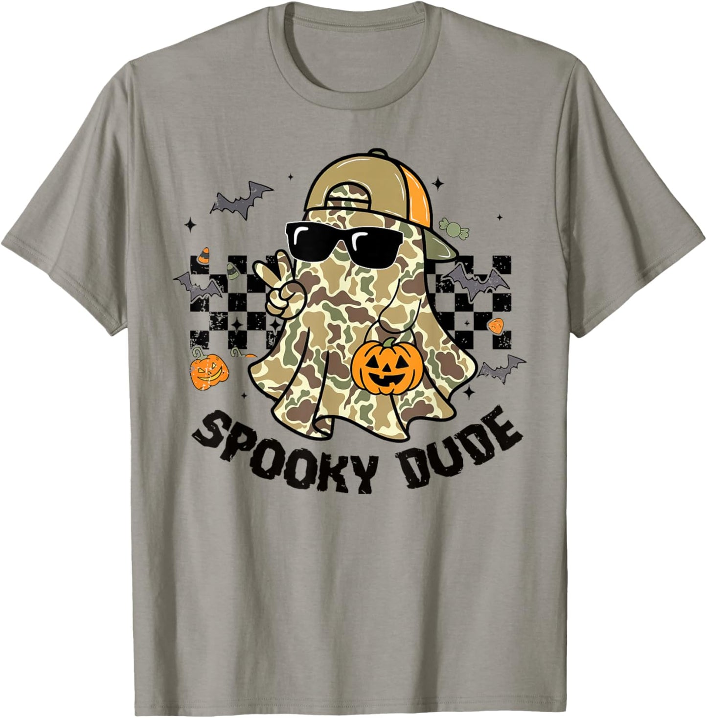 Spooky Dude Retro Camo Camouflage Halloween Cool Pumpkin Boy T-Shirt - T-Shirt | Sand