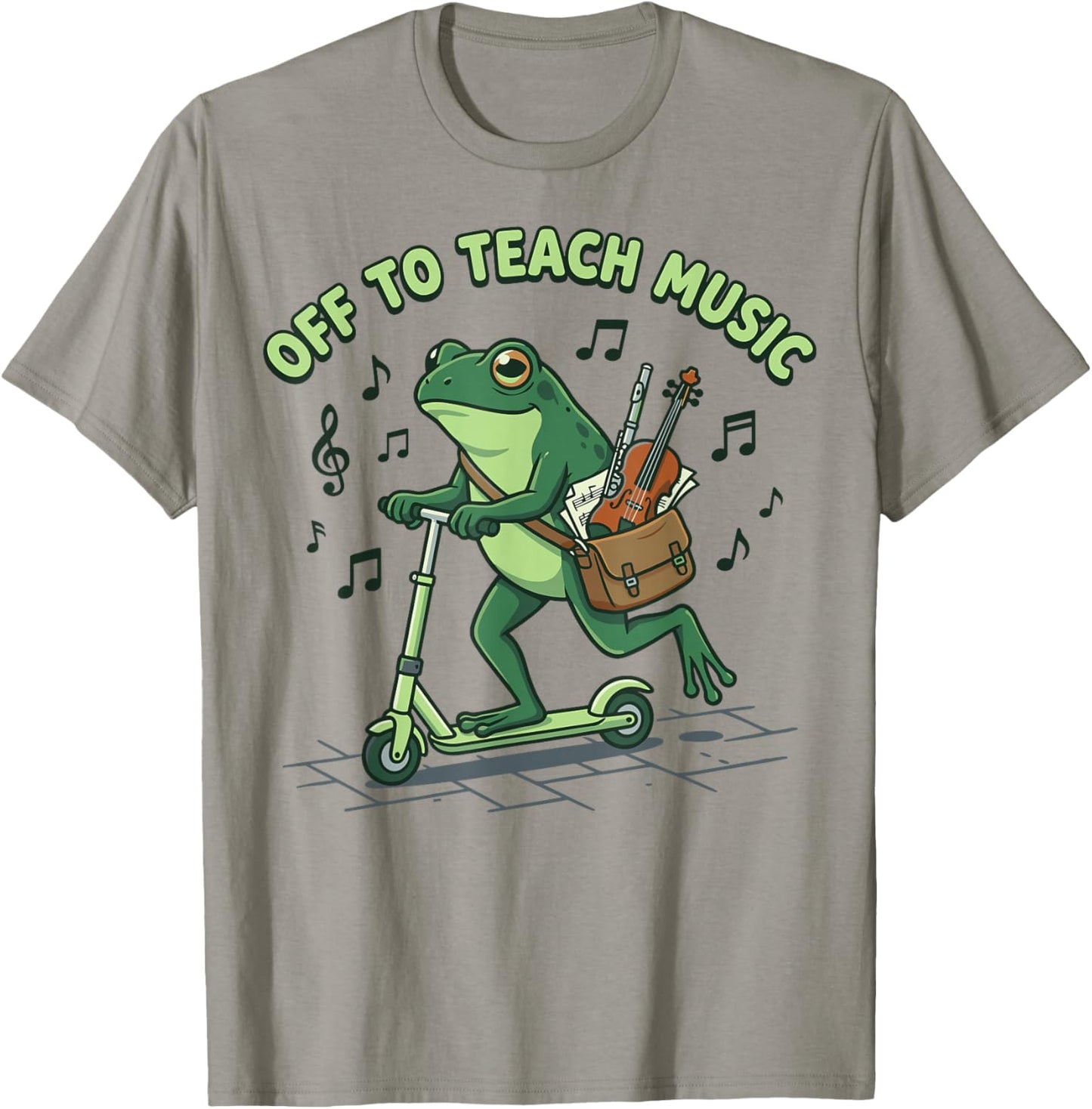 Funny Frog Off to Teach Music Scooter Instrument T-Shirt - T-Shirt | Sand
