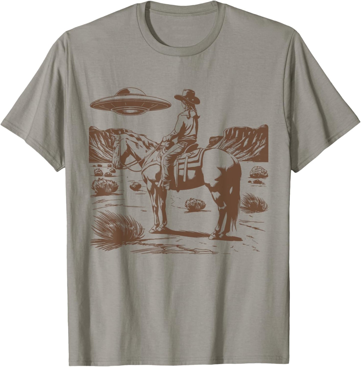 Ufo Western Alien Retro Vintage 90s Funny Rodeo Cowgirl Mom T-Shirt - T-Shirt | Sand