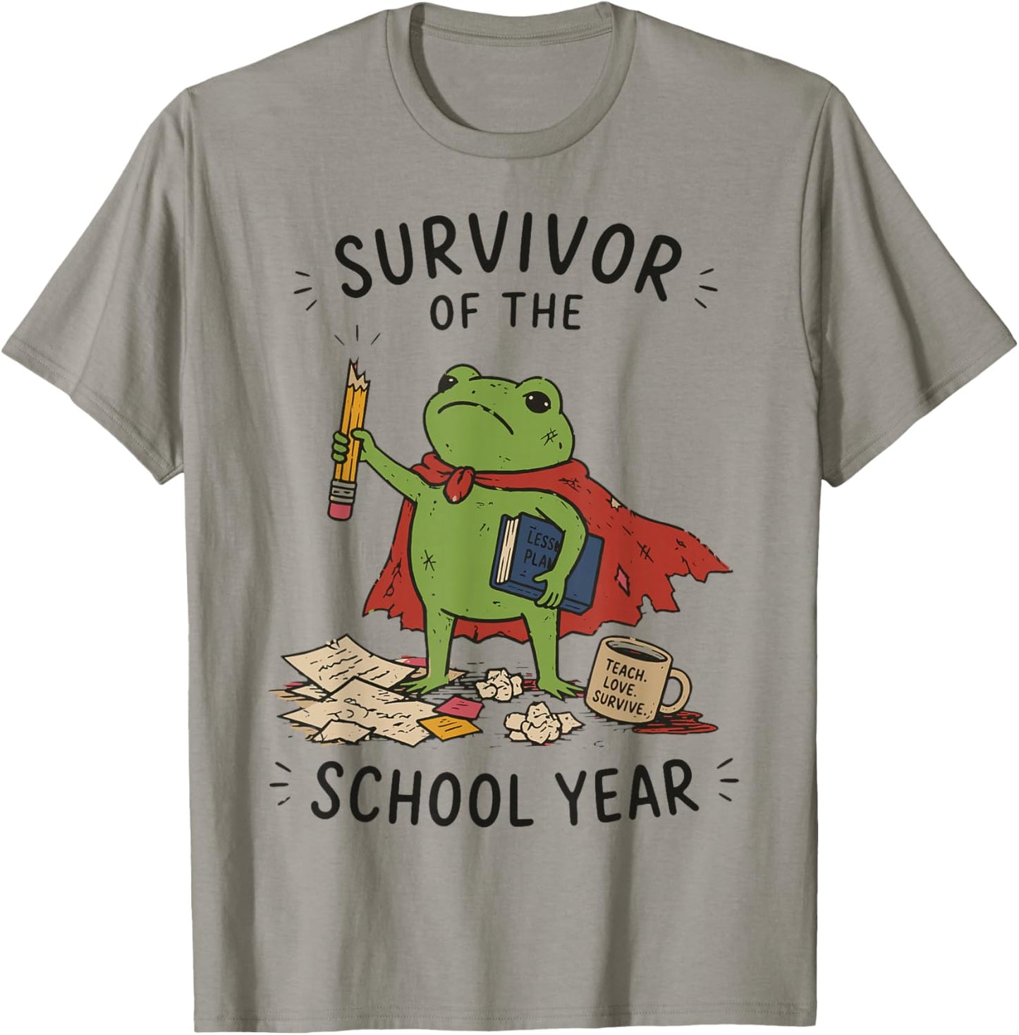 Survivor of The School Year Frog Teacher Retro Last Day of T-Shirt - T-Shirt | Sand