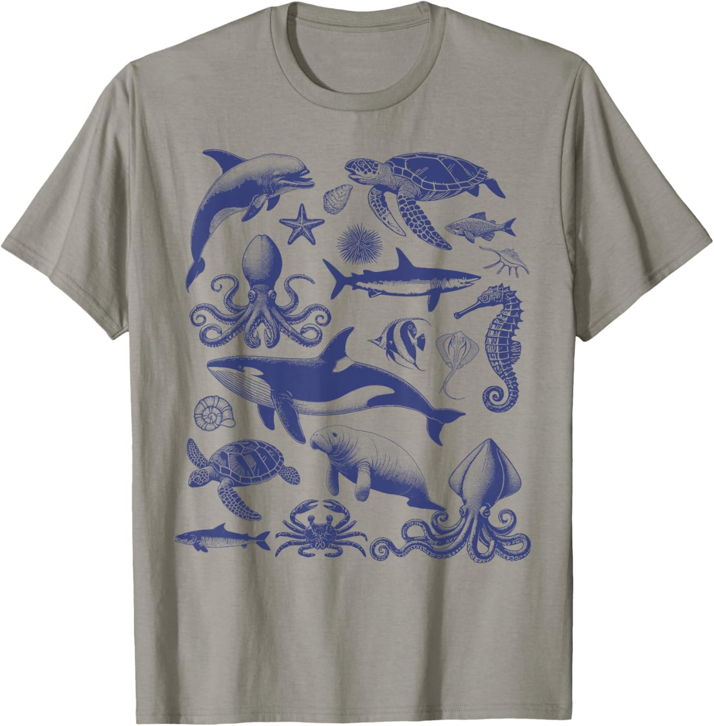 Ocean Wildlife Vintage Shark Turtle Octopus Graphic T-Shirt - T-Shirt | Sand
