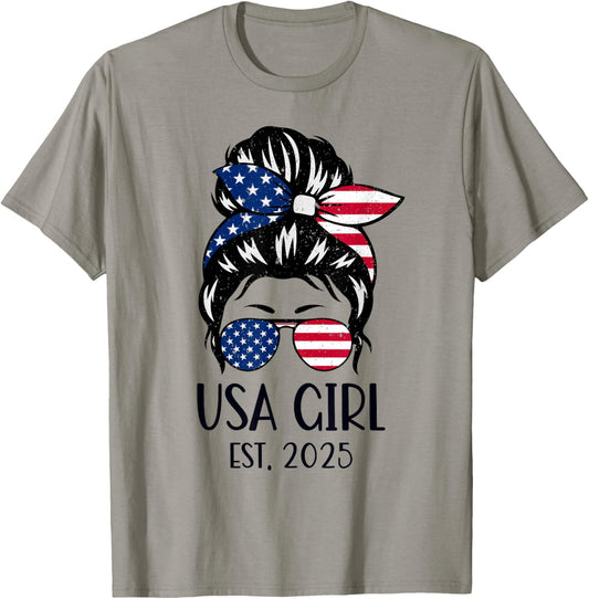 Us Citizen Est 2025 New Citizenship American USA Girl 2025 T-Shirt - T-Shirt | Sand