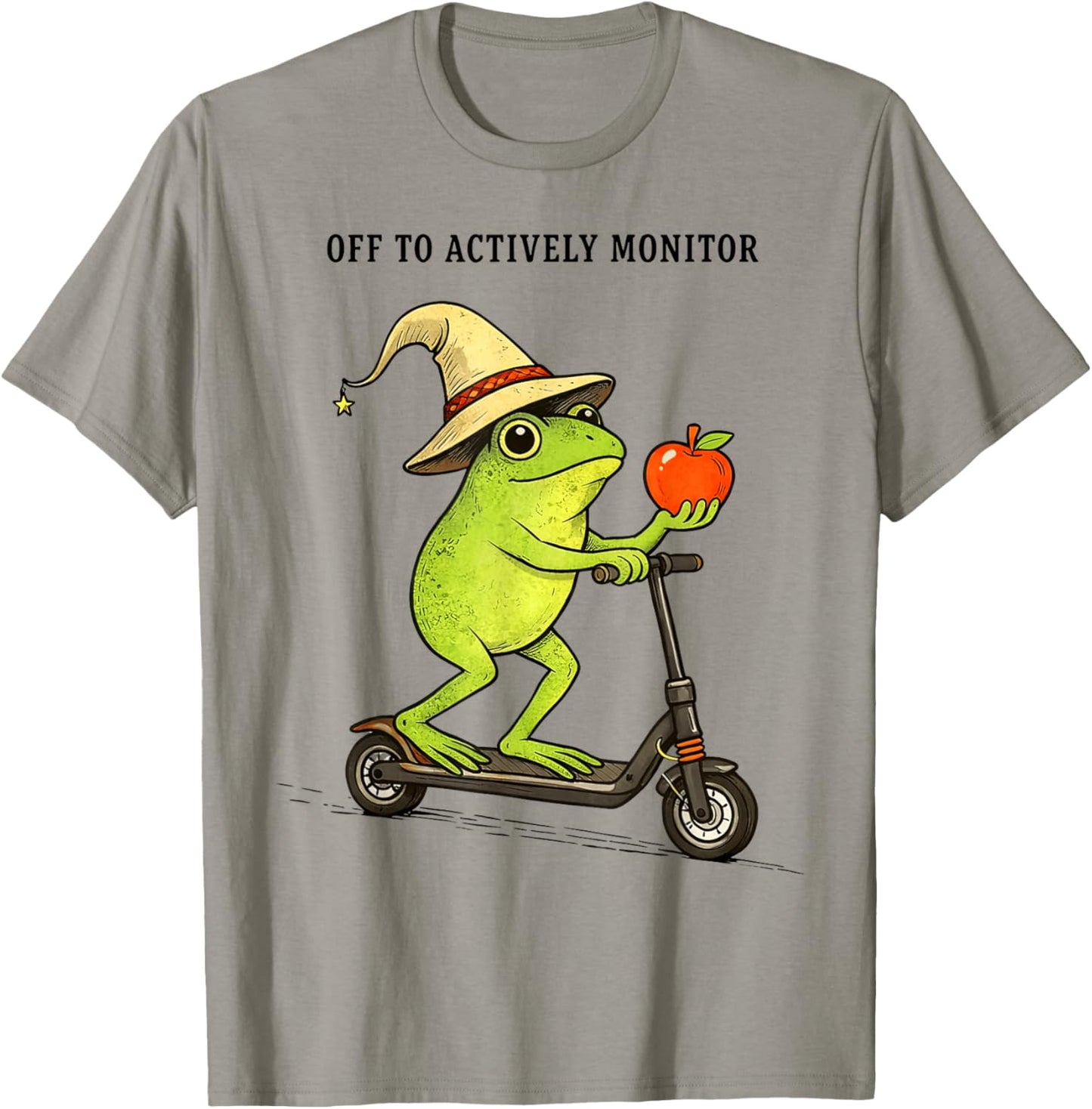 Off to Actively Monitor,Frog Scooter Teacher Testing T-Shirt - T-Shirt | Sand