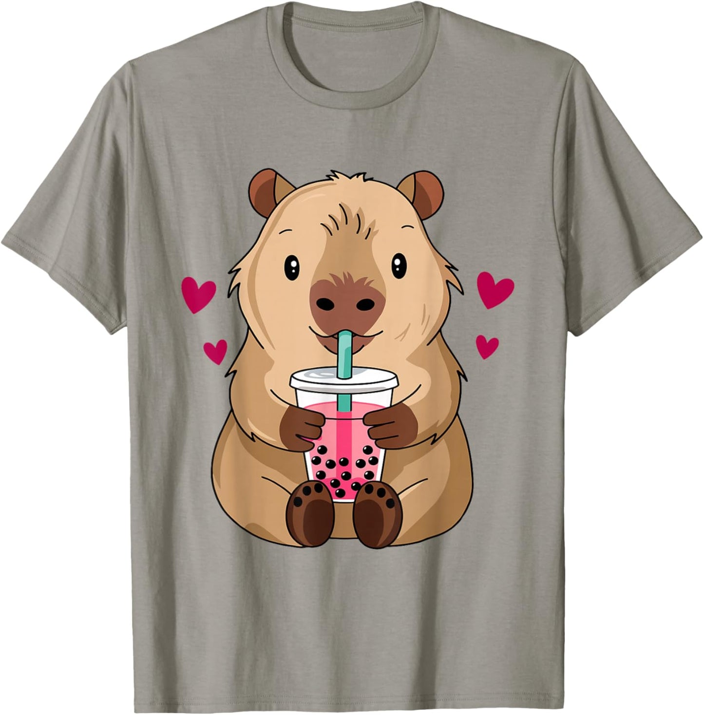 Cute Capybara Kawaii Anime Drinking Bubble Tea Lover Girls T-Shirt - T-Shirt | Sand