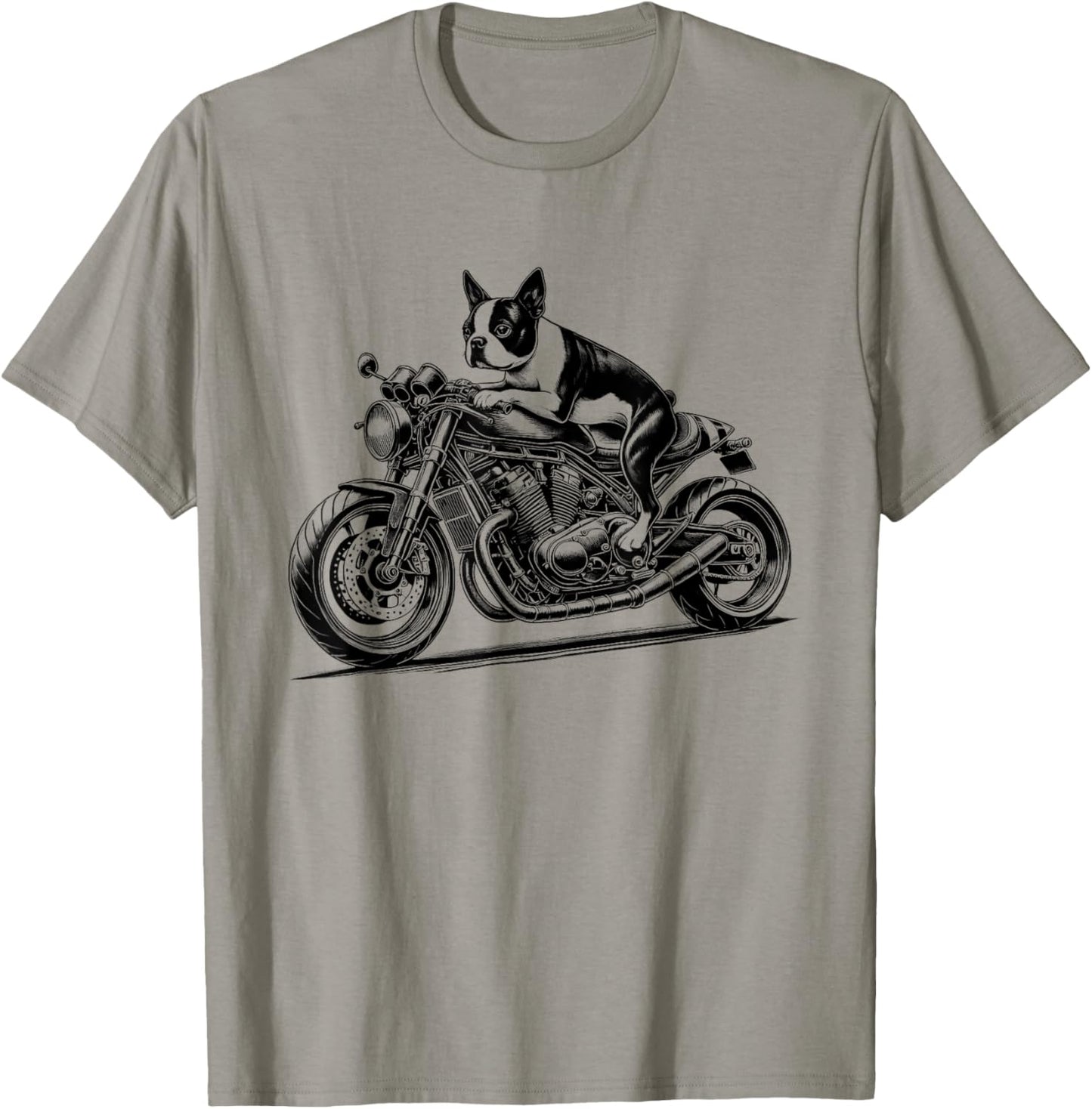 Cool Boston Terrier Riding a Motorcycle Biker Dog Lover T-Shirt - T-Shirt | Sand