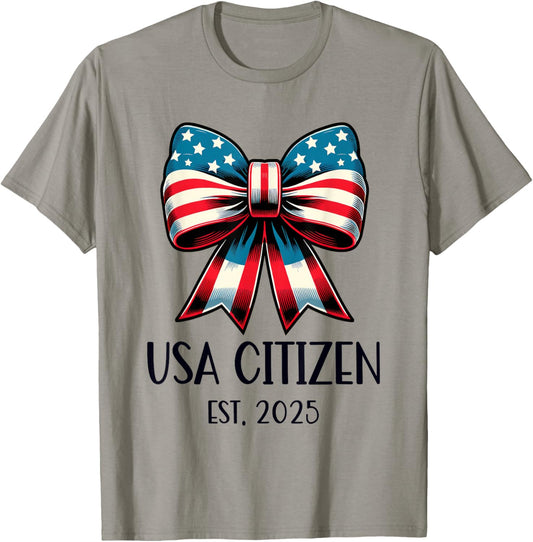US Citizen Est 2025 New Citizenship American USA Girl 2025 T-Shirt - T-Shirt | Sand