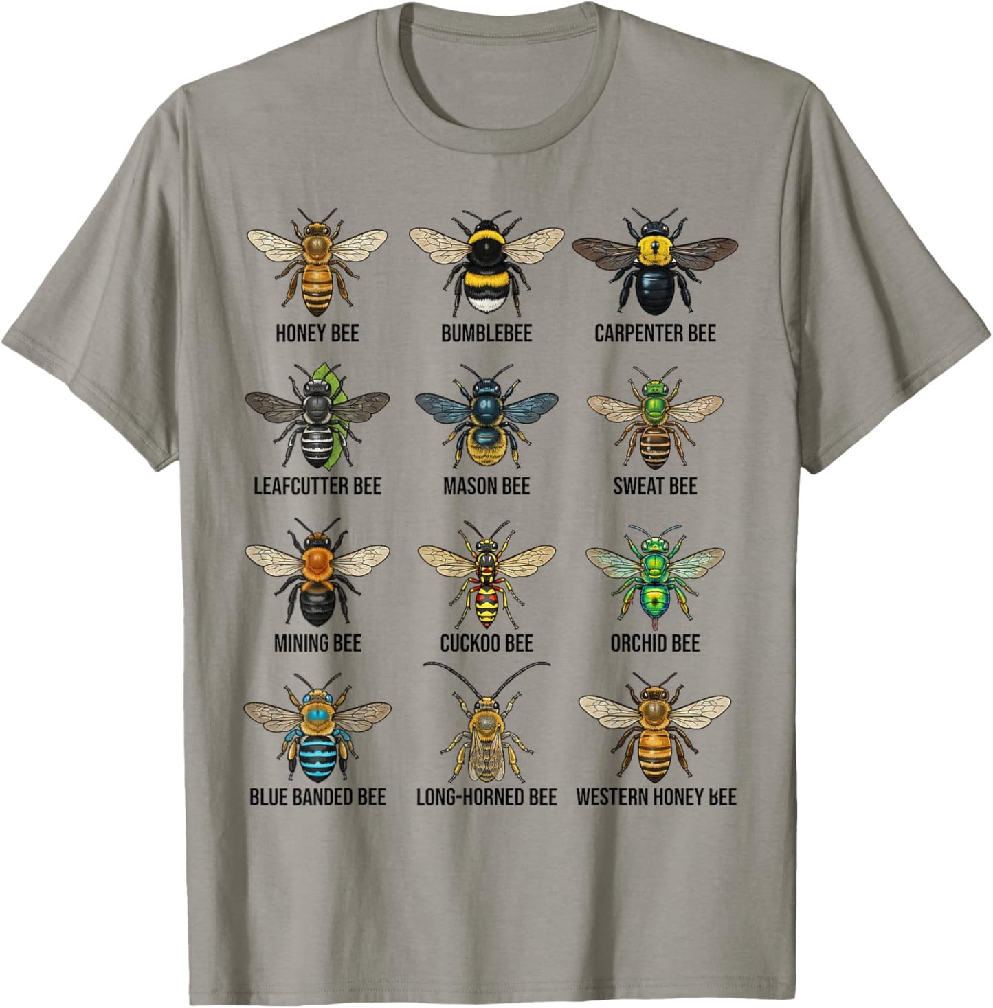 Types of Bees, Bee Species Chart, Entomology Science T-Shirt - T-Shirt | Sand