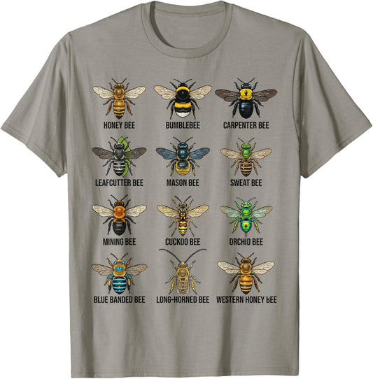 Types of Bees, Bee Species Chart, Entomology Science T-Shirt - T-Shirt | Sand