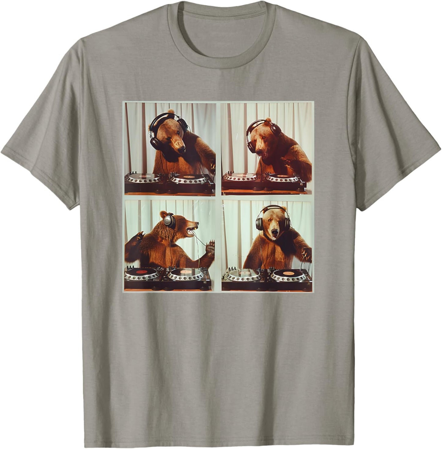 DJ Animal On Decks DJ Booth Bear DJ Turntable EDM House T-Shirt - T-Shirt | Sand
