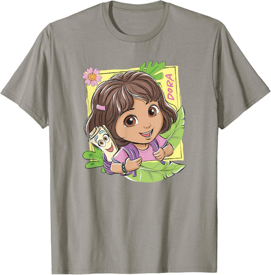 Dora (2024) Dora and Map Tropical Leaves T-Shirt - T-Shirt | Sand