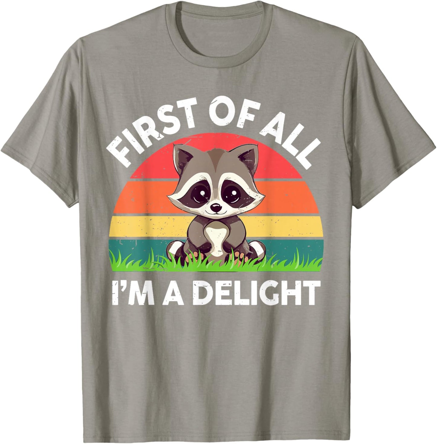 Funny First Off All I'm A Delight Raccoon Toddler Boy Retro T-Shirt - T-Shirt | Sand