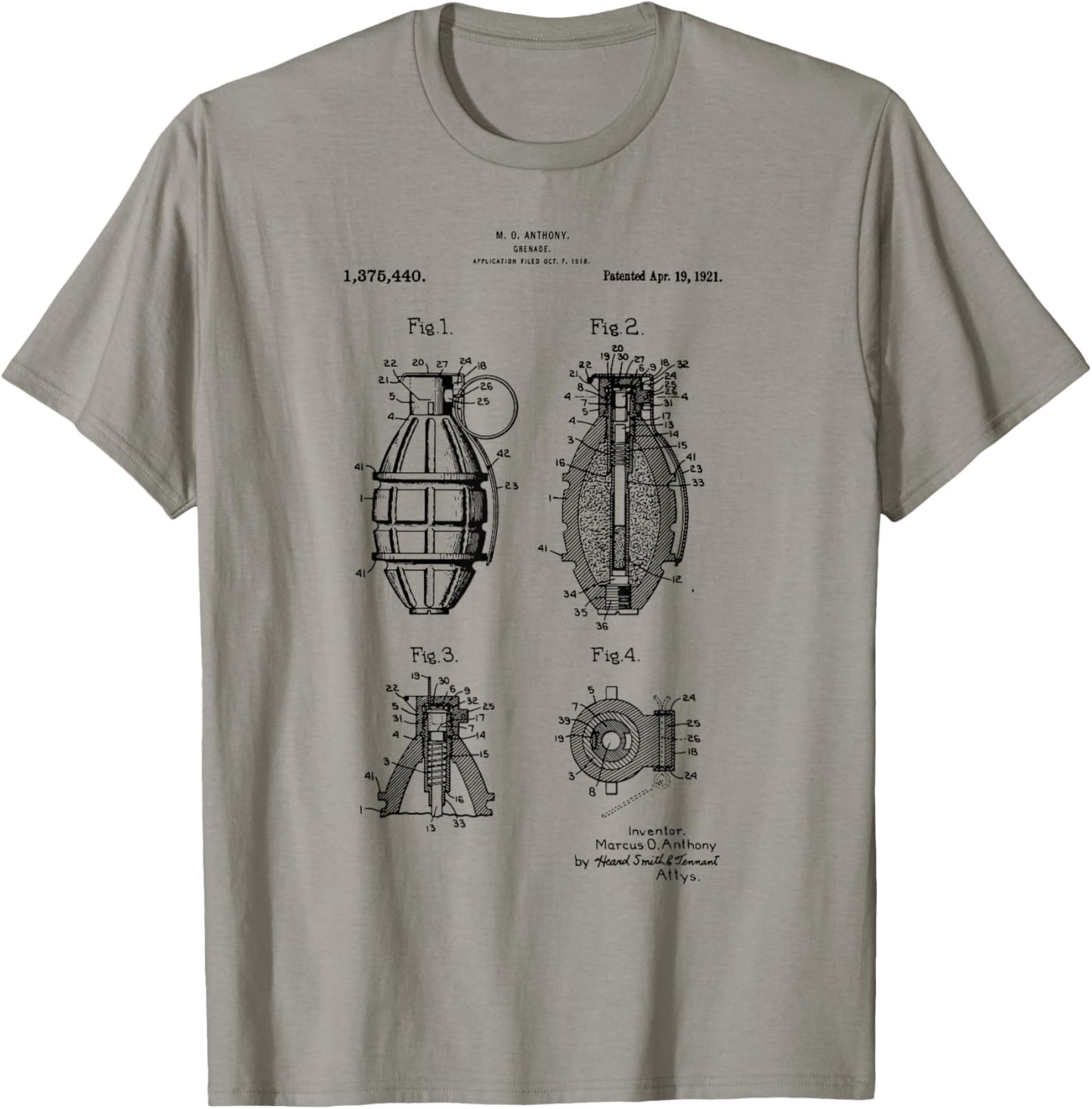 Weapon Gun Military Hand Grenade Patent 1918 Bomb T-Shirt - T-Shirt | Sand