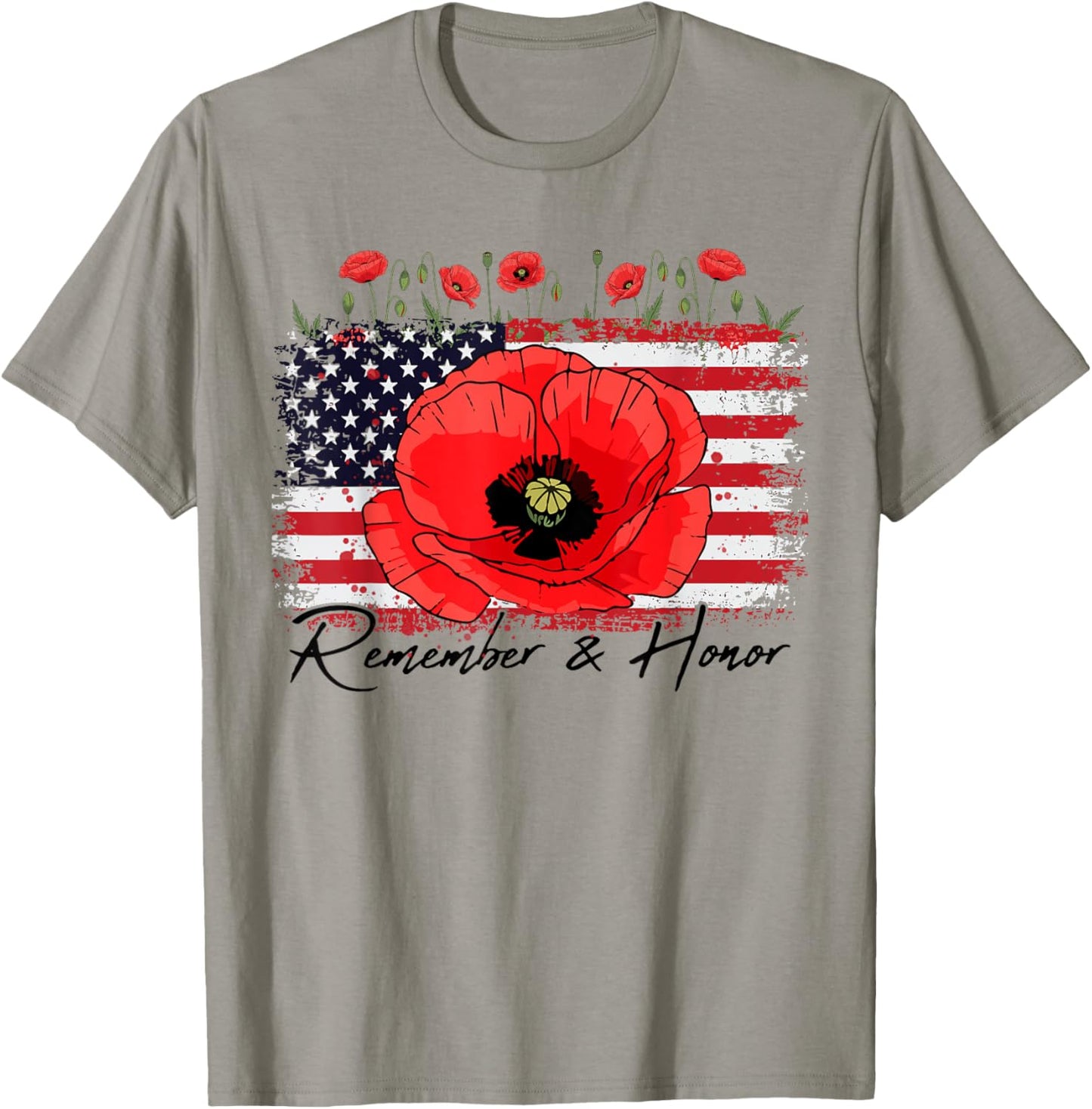 Memorial Day Remember Honor Patriotic USA Flag Flower Women T-Shirt - T-Shirt | Sand