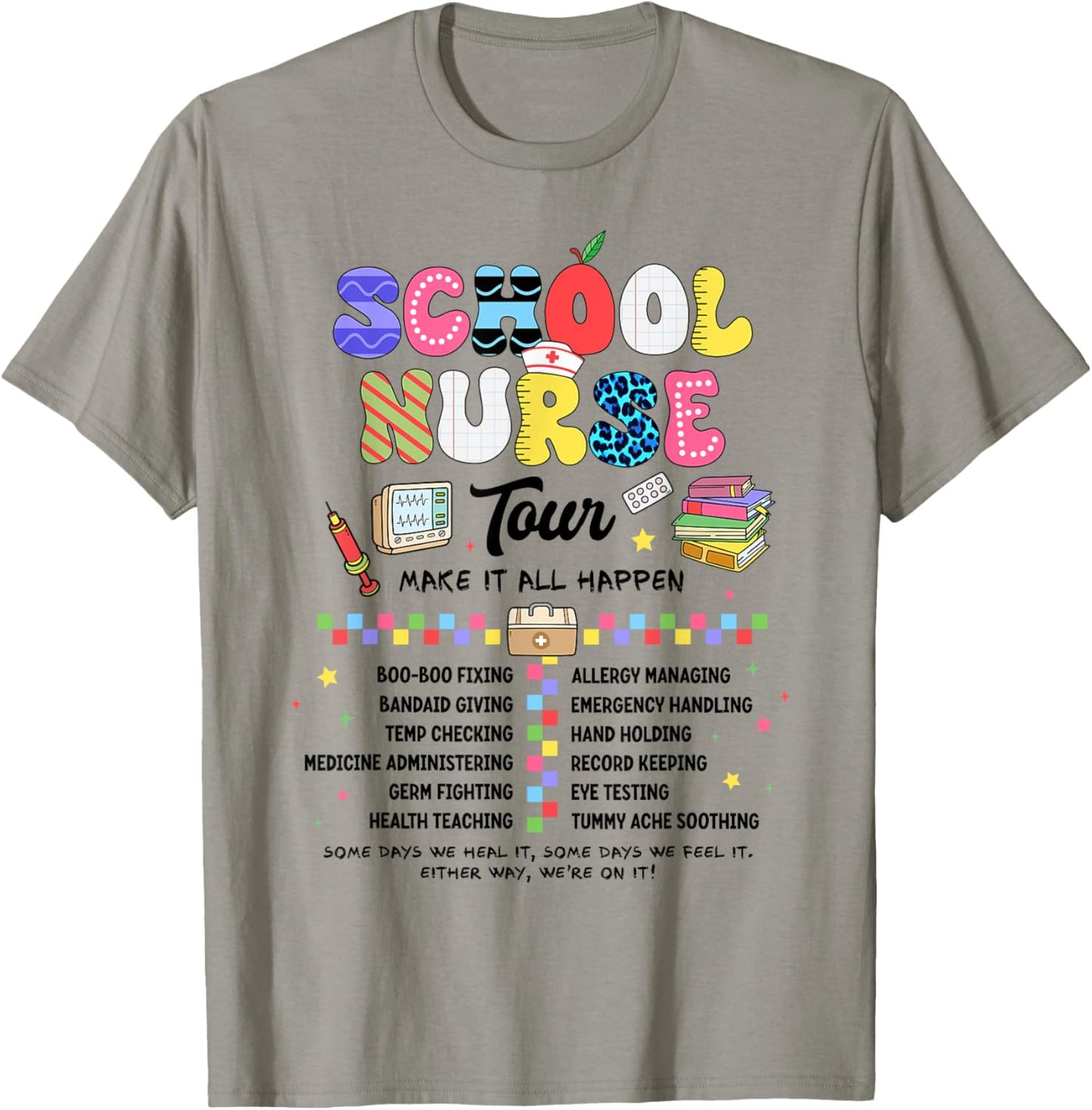 School Nurse Tour We're Rockin' Nurse Club RN LPN Medical T-Shirt - T-Shirt | Sand