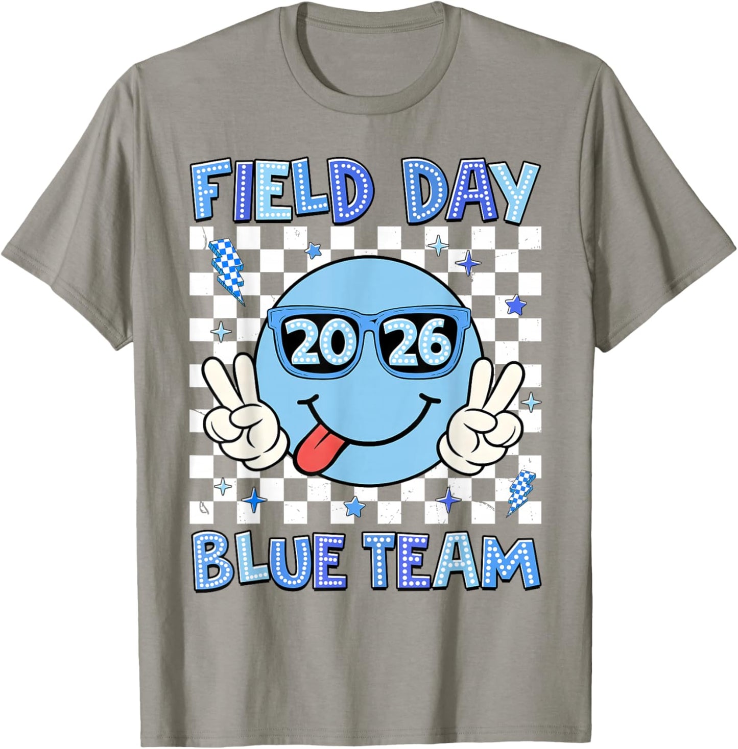 Field Day 2026 Blue Team Smile Face Sunglasses Teacher Kid T-Shirt - T-Shirt | Sand
