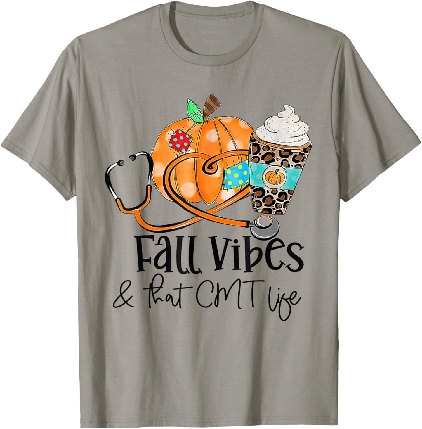 Fall Vibes And CMT Life Pumpkin Leopard Thanksgiving T-Shirt - T-Shirt | Sand