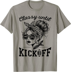 Classy Until Kickoff | Football Watching & Women Game Day T-Shirt - T-Shirt | Sand