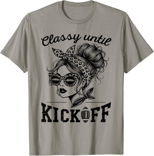 Classy Until Kickoff | Football Watching & Women Game Day T-Shirt - T-Shirt | Sand