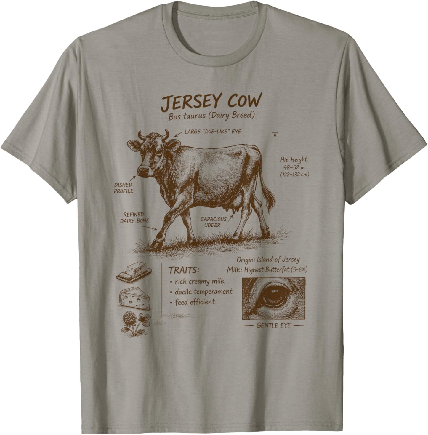 Jersey Cow Lover Detailed Anatomy Farm Animal Country Farm T-Shirt - T-Shirt | Sand