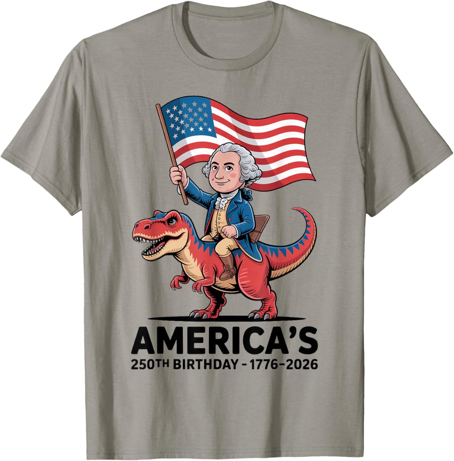 George Washington Riding Dinosaur 250th Birthday Fun Teacher T-Shirt - T-Shirt | Sand