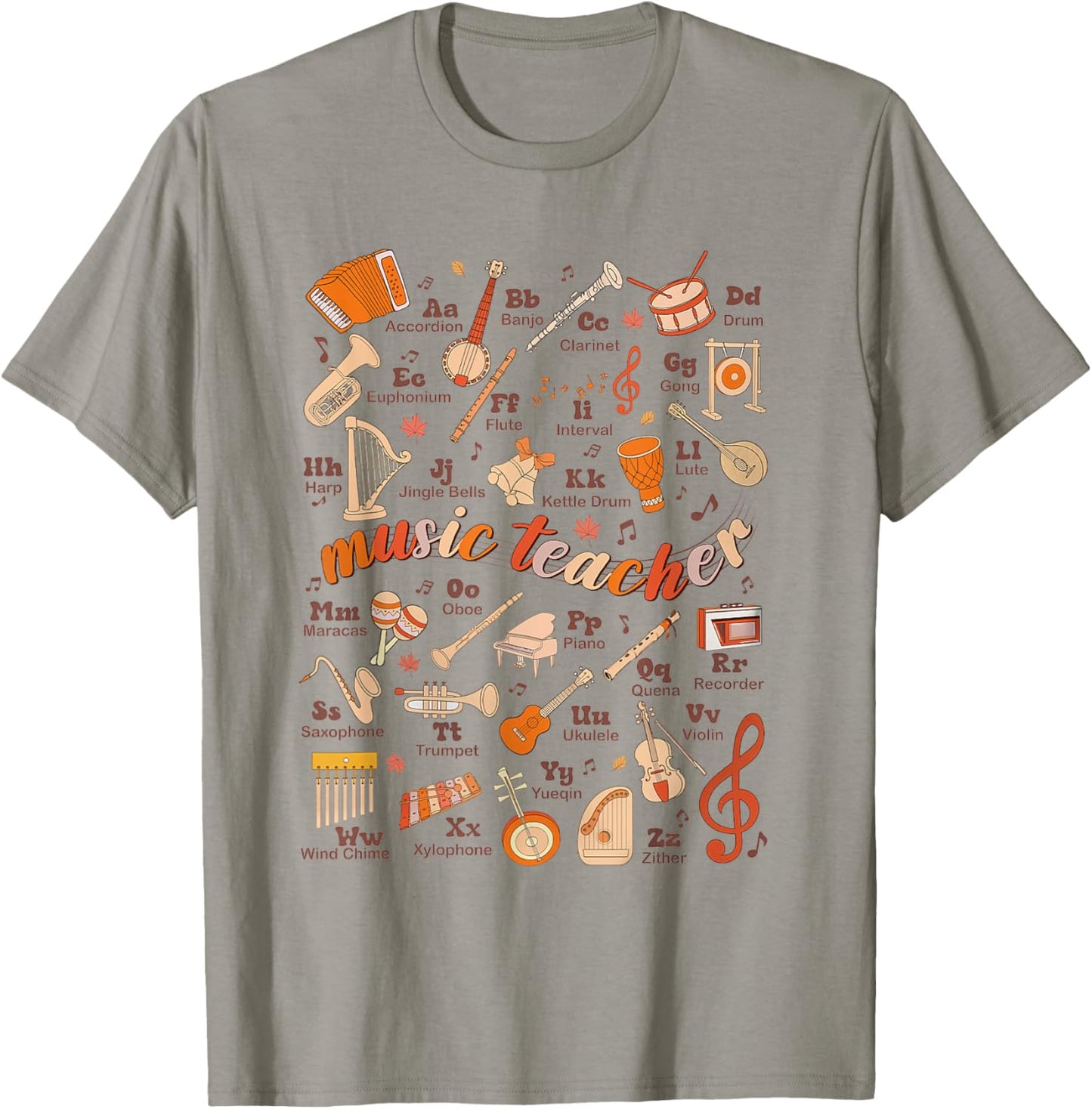 Retro Music Teacher Thanksgiving Fall Musician Piano Teacher T-Shirt - T-Shirt | Sand