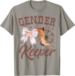 Western Gender Reveal Keeper of the Gender Baby Announcement T-Shirt - T-Shirt | Sand