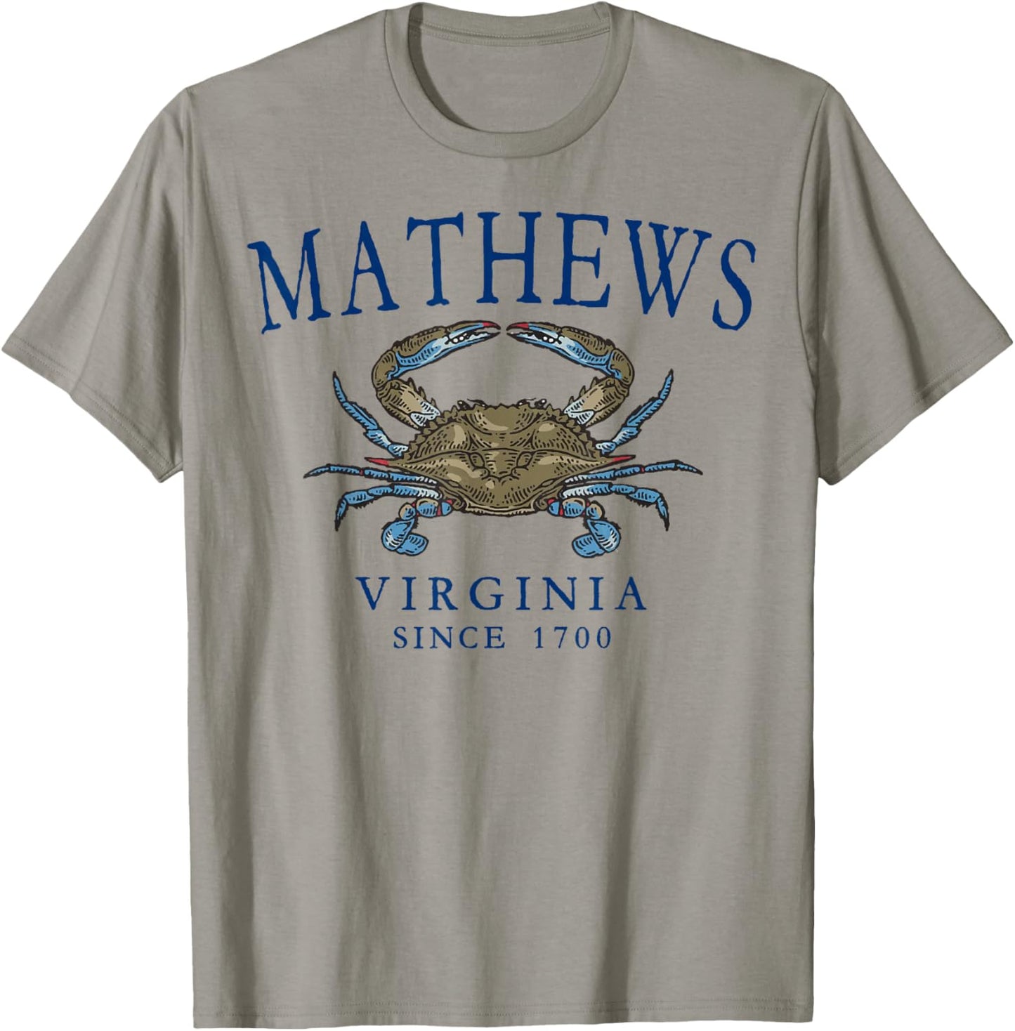 Mathews Virginia Crab Fishing Since 1700 Navy Blue Letters T-Shirt - T-Shirt | Sand