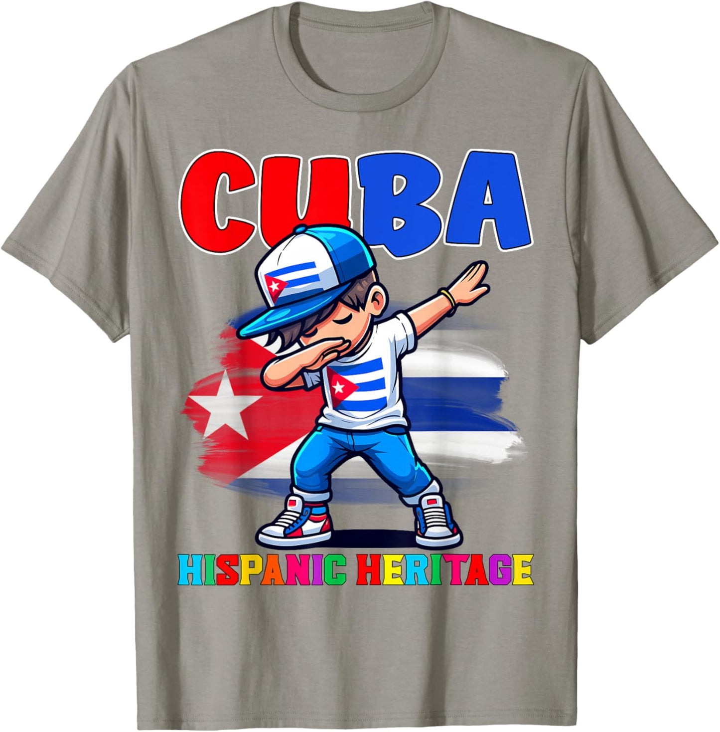 Cuba Dabbing Kid Hispanic Heritage Celebration for Kids T-Shirt - T-Shirt | Sand