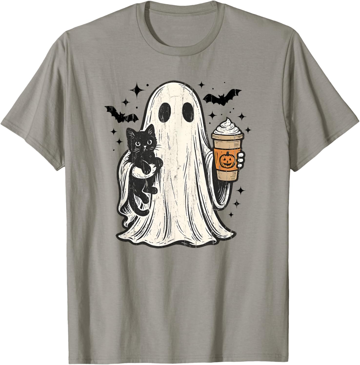Cute Ghost and Cat, Pumpkin Spice Ghost T-Shirt - T-Shirt | Sand