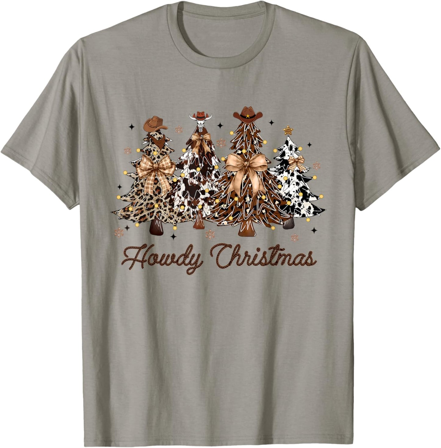 Howdy Christmas Tree Coquette Bow Western Xmas Pjs Cowgirl T-Shirt - T-Shirt | Sand