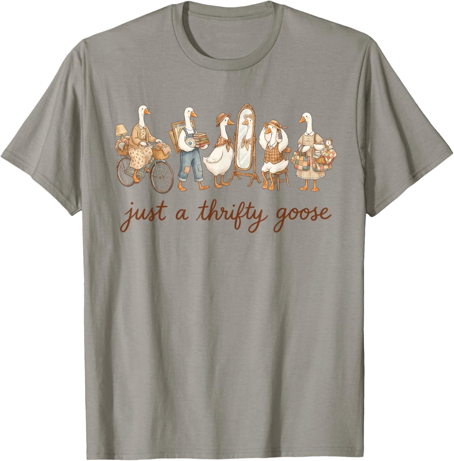 Just A Thrifty Goose Funny Thrifting Second Hand T-Shirt - T-Shirt | Sand