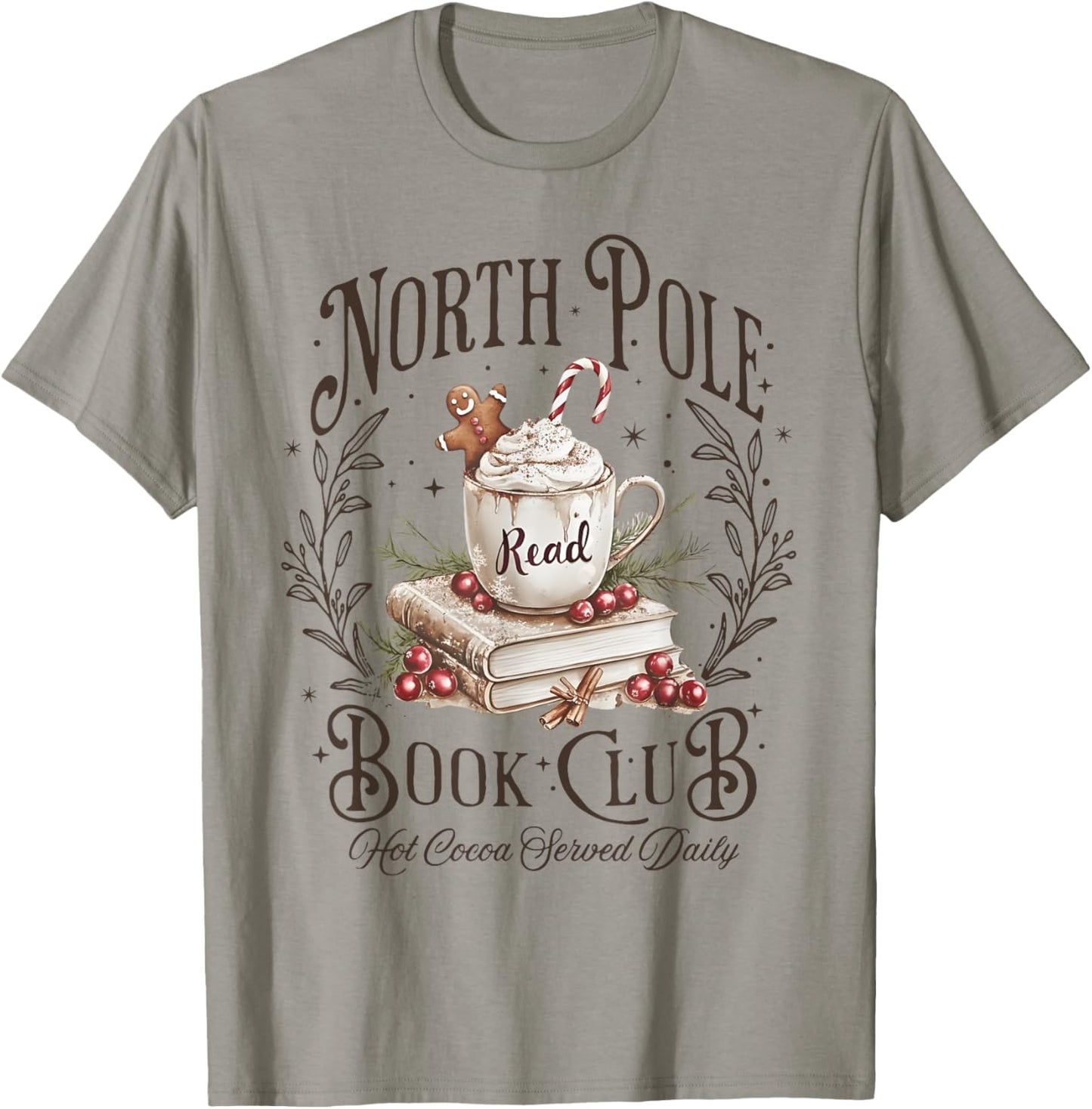 North Pole Book Club Christmas Xmas Hot Cocoa Bookish T-Shirt - T-Shirt | Sand