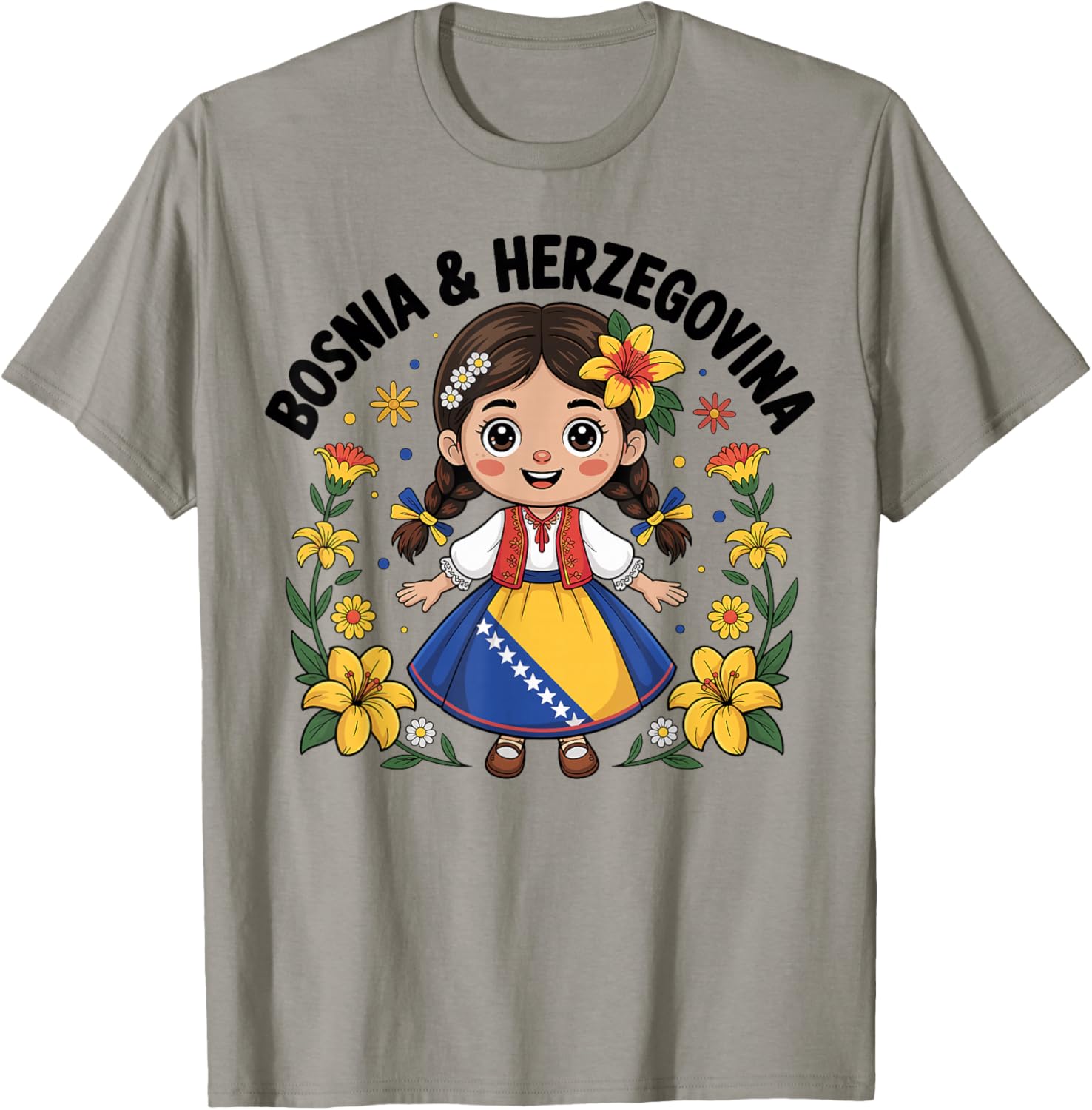 Cute Bosnia Girl in Traditional Folk Dress for Kids T-Shirt - T-Shirt | Sand