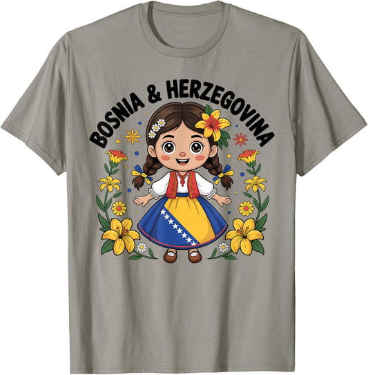 Cute Bosnia Girl in Traditional Folk Dress for Kids T-Shirt - T-Shirt | Sand